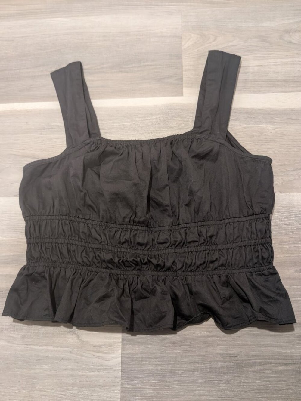 Avec Les Filles | Smocked Peplum Cotton Tank Top In Black